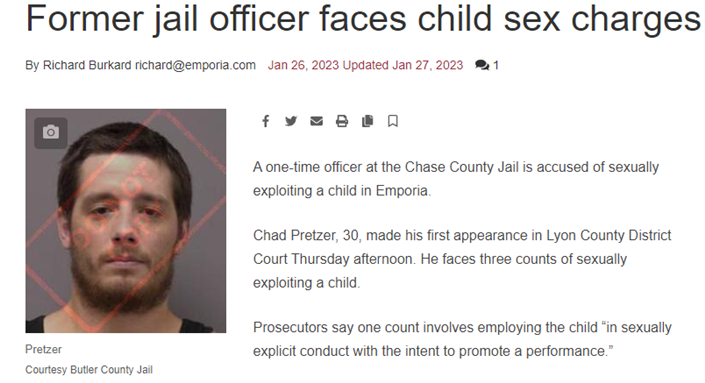 Former Chase Co officer charged w 3 counts sexually exploiting a child